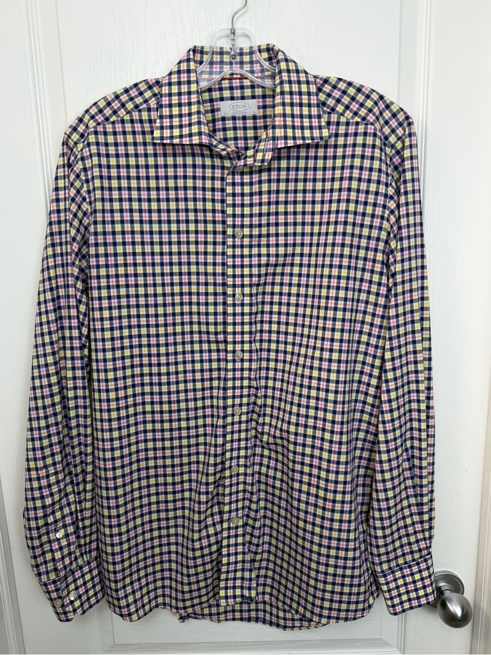 Eton Contemporary Fit Checkered Button Dress Shirt Size 41 Neck 16